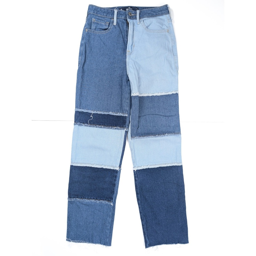 Hollister Blue Color Block Ultra High Rise Vintage Straight Jeans Womens 24x27